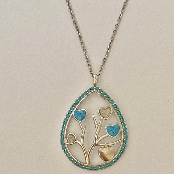 925 Silver blue enamel drop tree of life necklace - Picture 2 of 3
